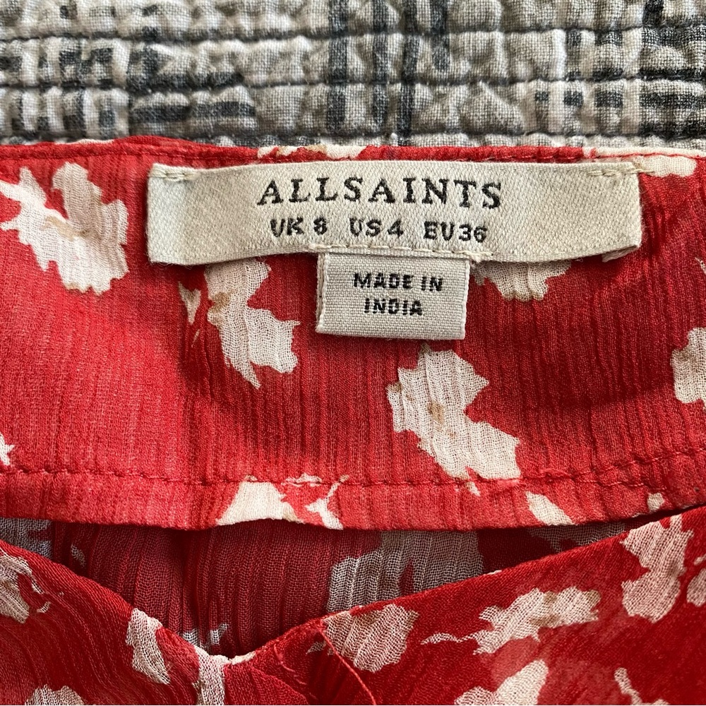 AllSaints Savine Scatter Top Red Floral Ruffle Sleeveless Shirt Size 4 B… - Picture 8 of 8